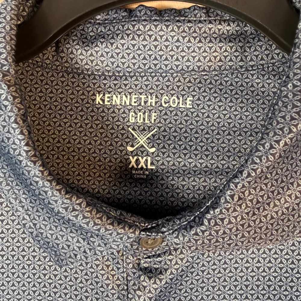 Kenneth Cole Golf Polo Mens XXL Grey Blue Geometric Print Stretch Preppy Casual - Picture 3 of 7